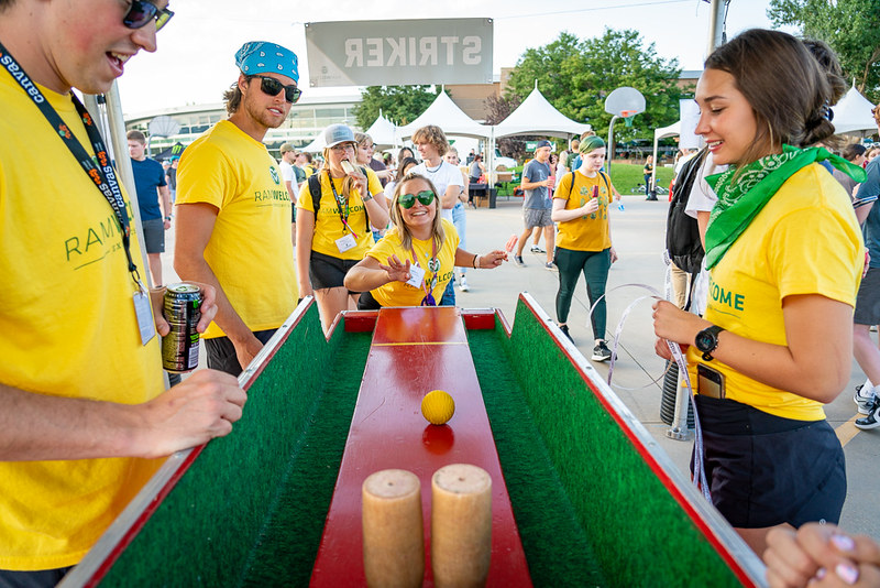 Students playing a game at Ram Welcome weekend 2022